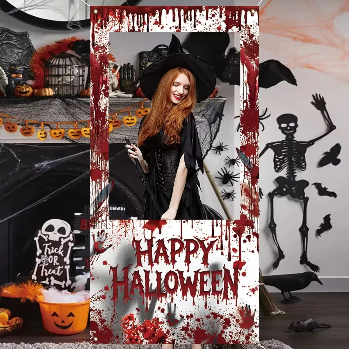 

Halloween Theme Party Decoration Fun Photo Props Halloween Party Hollowed out Photo Booth Photography Banner Party Supplies
