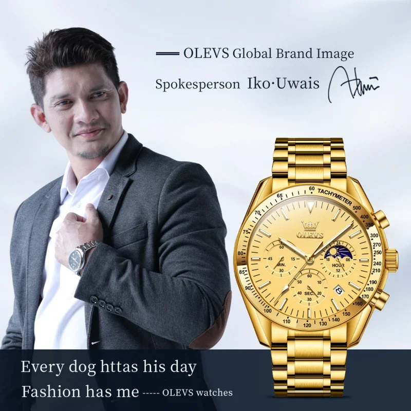 Olevs 3618 quartz men watch fashion watch round-dial stainless steel watchband wristwatch calendar luminous small second