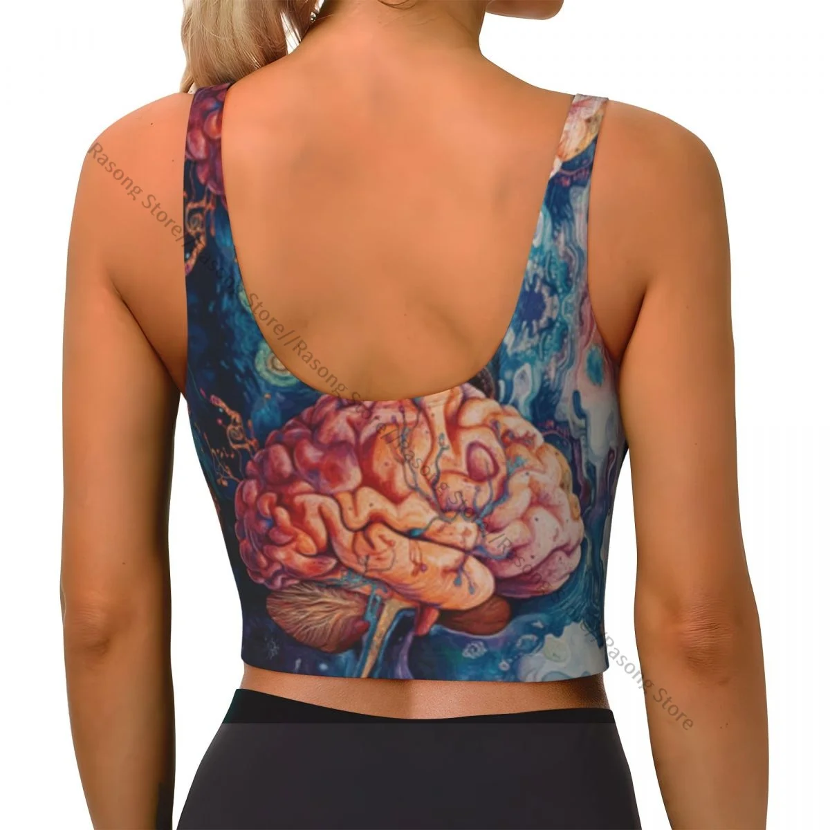 Women Sexy Sports Vest Colorful Brain Cosmic Background Female Streetwear Sport Lingerie Tee Crop Top