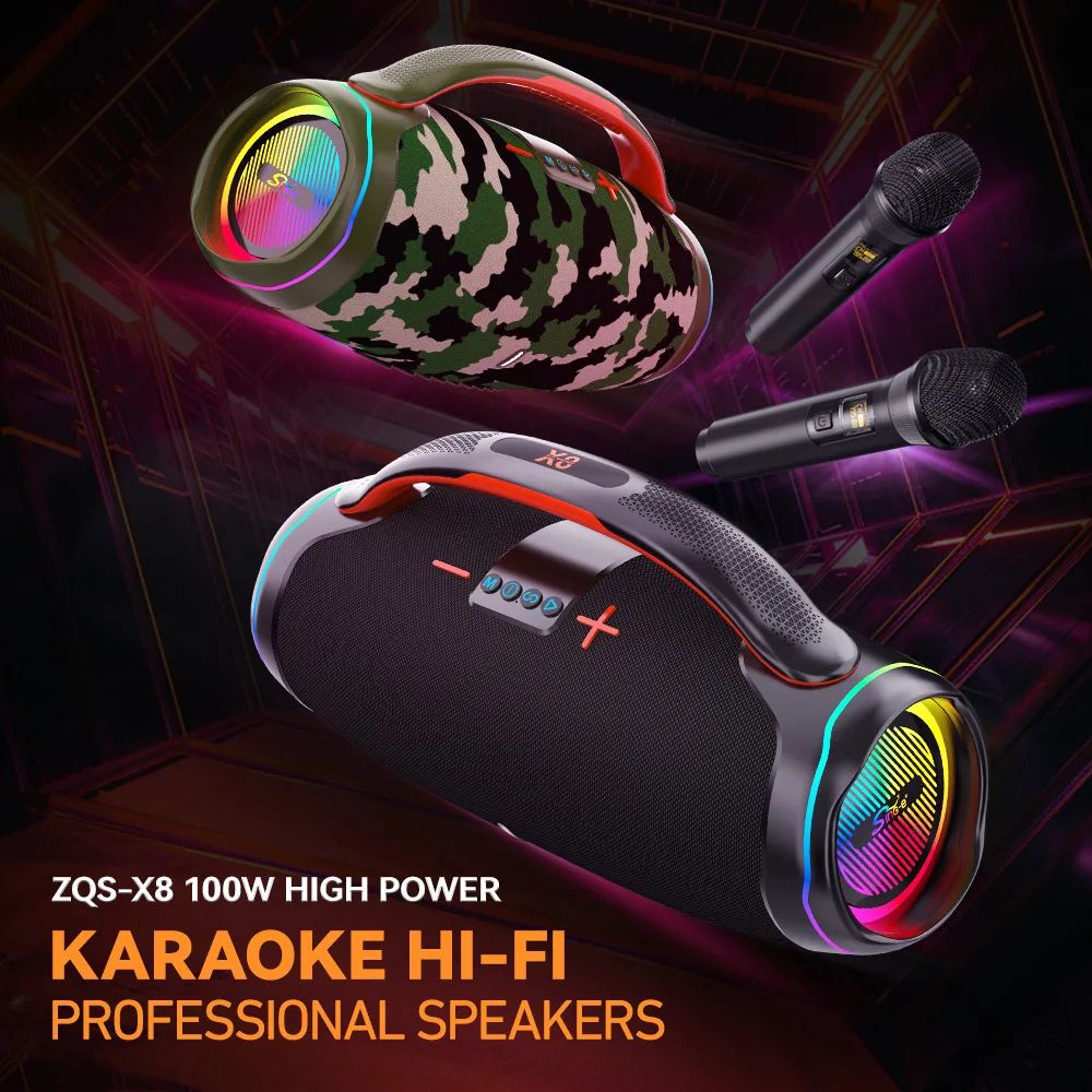 

2025 hot sale Sing-e ZQS-X8 high power 100W big audio outdoor square dance k song bluetooth speaker portable subwoofer