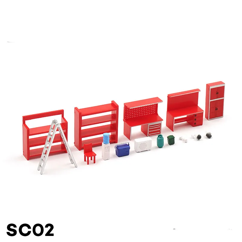 1/64 Plastic Model Scene Set Shelf Table Chair Ladder Water Can Garage Auto Repair Maintenance Tool