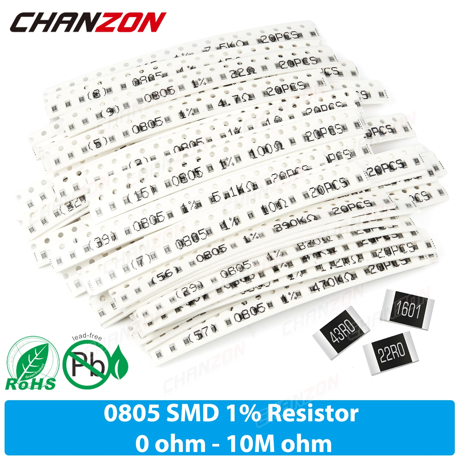 0805 1% Hoge Precisie Smd Weerstand Kit 0ohm 1 330 470 1K 4.7K 5.6K 33K 43K 47K 51K 56K 62K 68K 75K 82K Ohm 1/8W assortiment Set