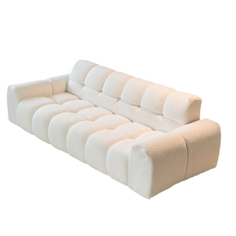 Cream wind marshmallow fabric sofa small apartment Nordic simple living room straight row French lamb wool three-person sofa