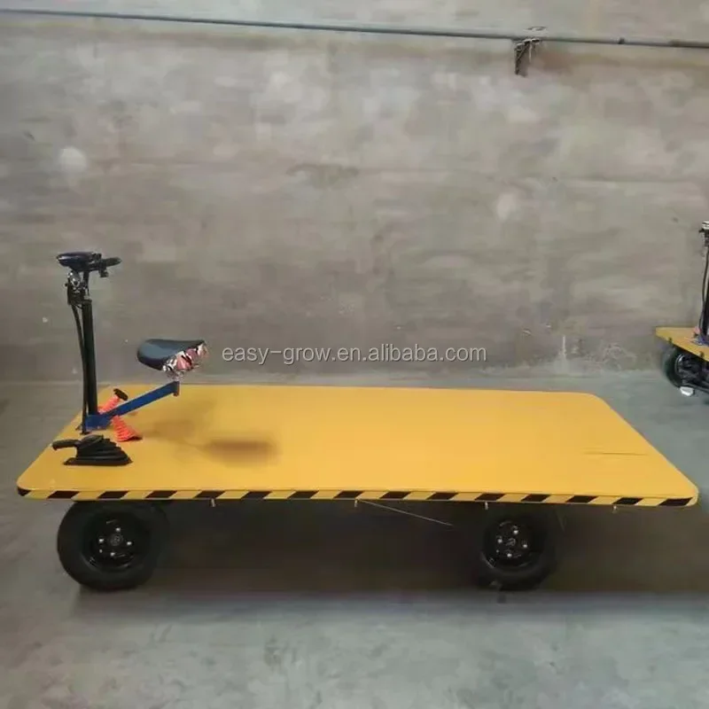 Collapsible warehouse goods moving electric flat cart 4 wheels heavy duty electric platform trolley