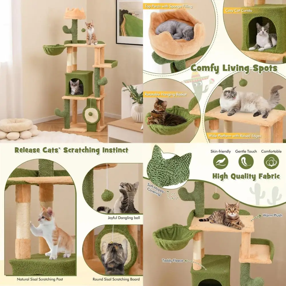 

Многоуровневая кошачья лестница-когтеточка 63 для дома с сизалевыми столбиками, вращающейся корзиной и защитой от опрокидывания