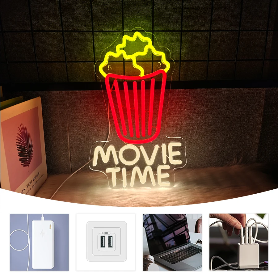 Letreiro Neon Popcorn Movie Ti - Home Cinema Times avaliação e preço
