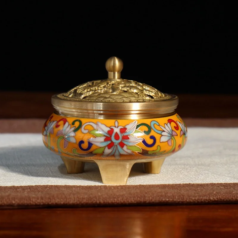 

Spot Wholesale Cloisonne Buddha Incense Burner Traditional Cast Copper Cloisonne Low Temperature Enamel Antique Three-Foot Stove