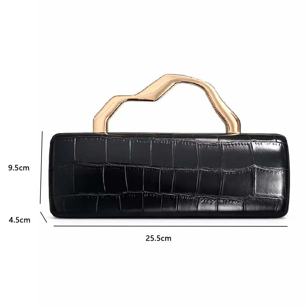 Luxury Burgundy Crocodile Pattern PU Evening Clutch with Gilded Shaped Handle for Ladies Fashionable Party Handbag Женская сумка