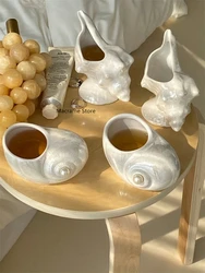 Creative French Style Ceramic Shell Conch Wine Glass Irregular Wine Container Coffee Cup Ins Style Desktop Decorative Ornaments