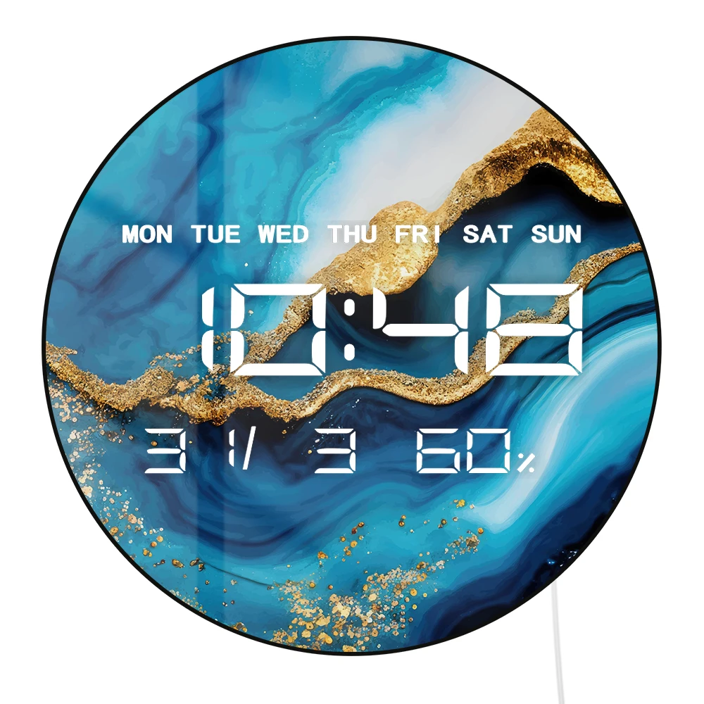 

Роскошные мраморные, синие краски, светодиодные цифровые настенные часы, абстрактное искусство, домашний декор, электронные настенные часы, большой цифровой дисплей