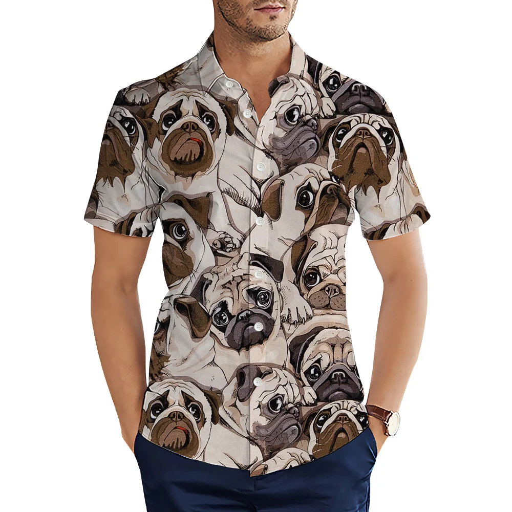 HX Fashion kemeja pria hewan anjing Bulldog Perancis kemeja cetak 3D kemeja kasual musim panas pakaian pria Camisas