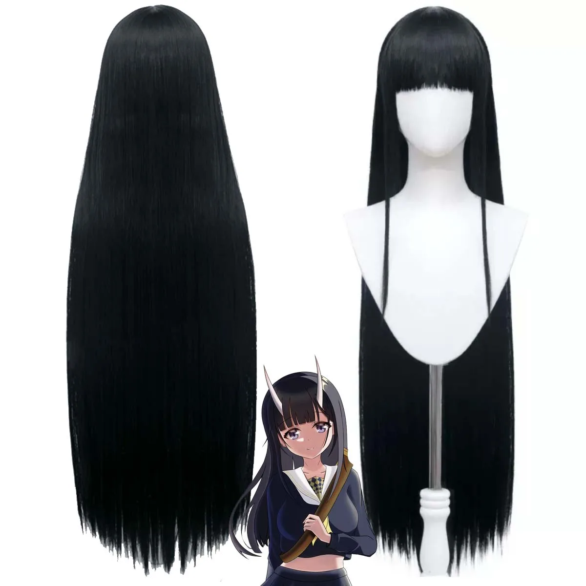 

Game Azur Lane Cosplay IJN Noshiro Long Black Straight Heat Resistant Synthetic Hair Wig