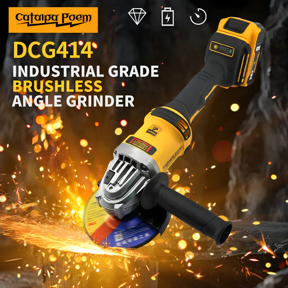 Catalpa Poem ZS414 100 /125/ 150MM Brushless Electric Angle Grinder 4-speed DIY Portable polisher machine Fit DEWALT 20V Battery