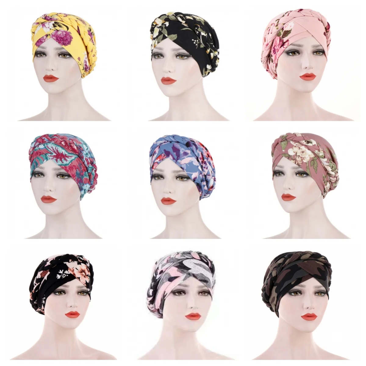 

Women Flower Braided Stretch Turban Beanie Hat Headwear Hair Wrap Headwrap Cap