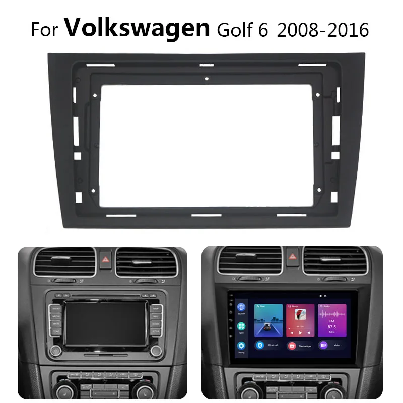 2 dinカーラジオ筋膜vwフォルクスワーゲンゴルフ6 2008-2016オートステレオプレーヤーdvdパネルダッシュキットフレームセンターコンソールホルダー