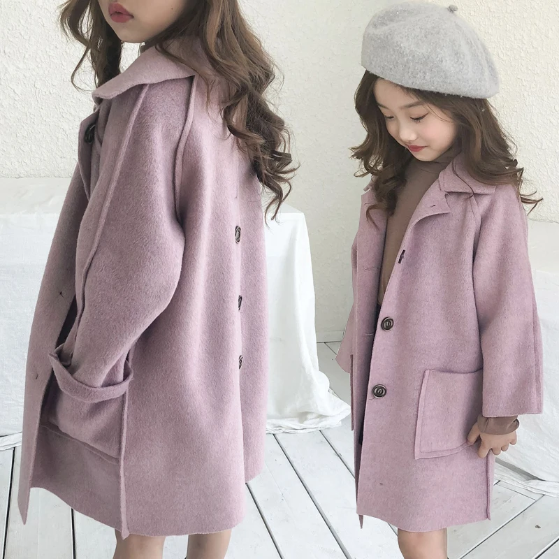 

2025 New Spring Winter Kids Soft Long Woolen Coat Thick Warm Girl‘s Jackets Outerwears Windproof Children Outfits High Quality