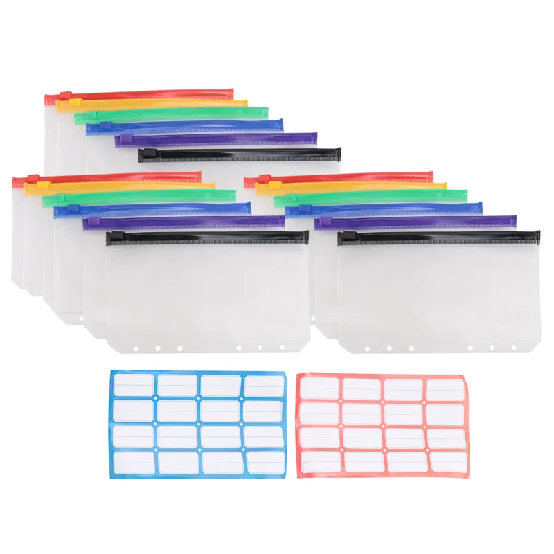 

J1UL1N A6 Budget Binder Pockets With Zipper, Clear 6 Holes Cash Envelopes Folder,PVC Money Coupon Organizer Loose Leaf Bags