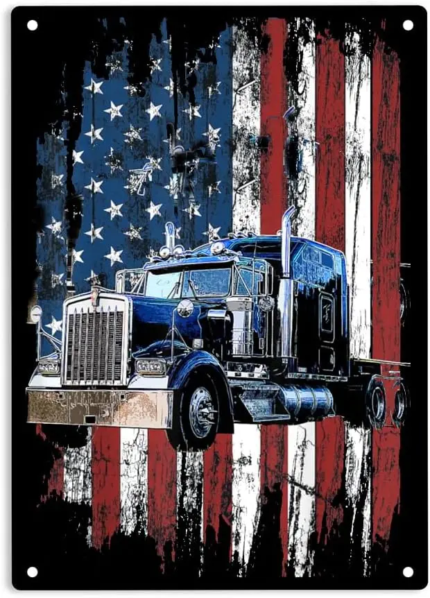 Trucker American Flag Truck Driver Sign Metal Tin Sign, Truck Driver Poster for Home Office Garden Bars Pub Man Cave Wall Decor