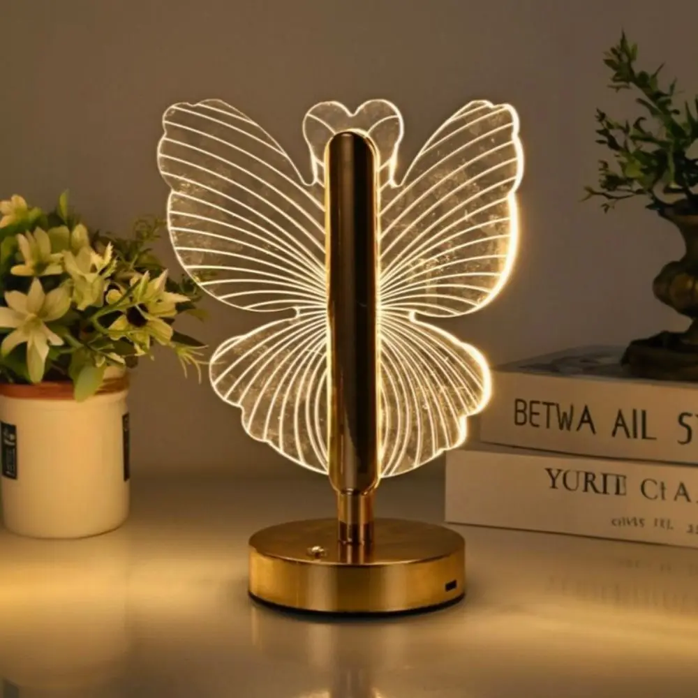 

3-Color Lighting Butterfly Desk Lamp Adjustable Dimmable Nordic Acrylic Night Light Atmosphere Light Ornaments LED Table Lamp