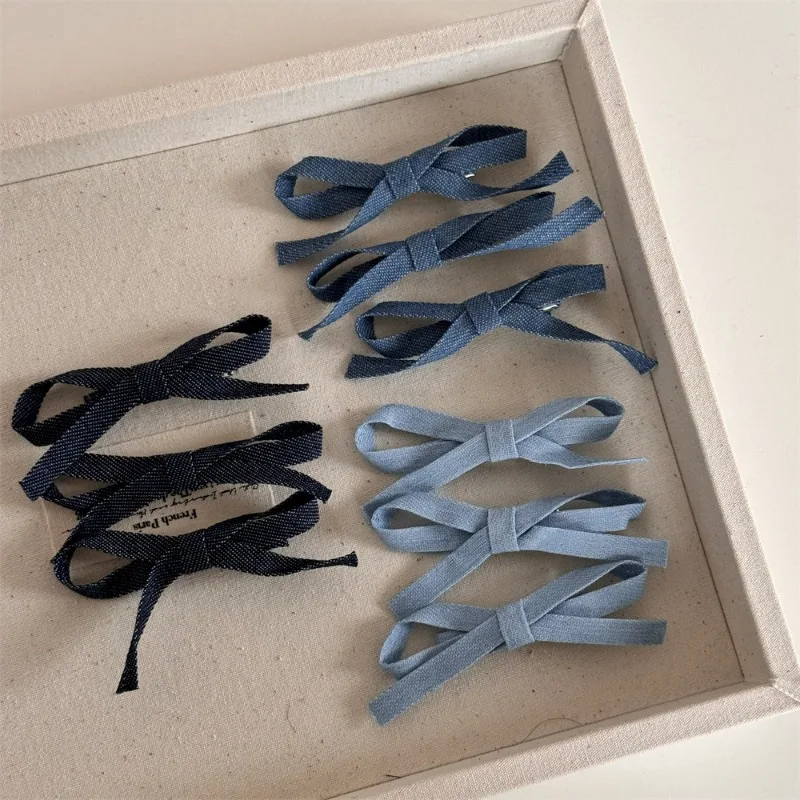 Three-Piece Denim Sweet Simple Bow Hairpin Hairpin Side Duckbill Clip New Fashion Bangs Clip