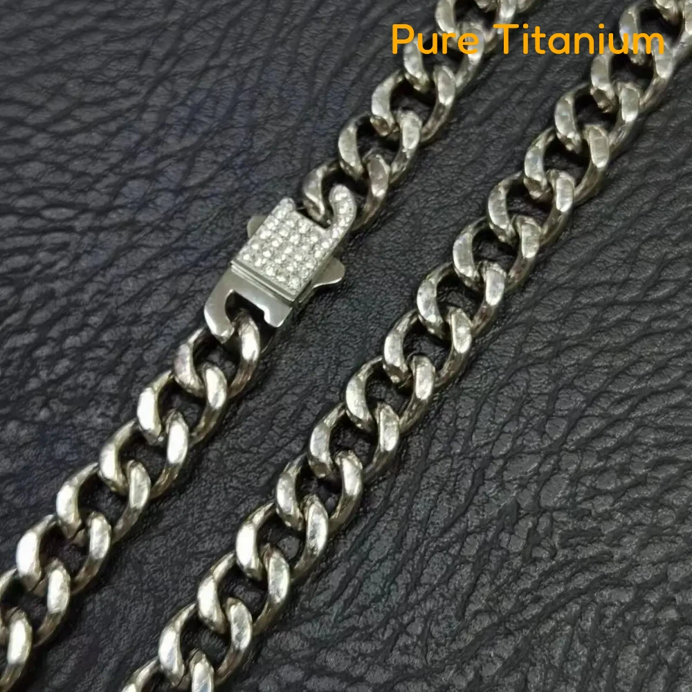 NEW 9.5mm TA1 Pure Titanium Cuban Link Chain Necklace for Men Women Ultra Light Anti-Allergy Skin Friendly Jewelry Birthday Gift