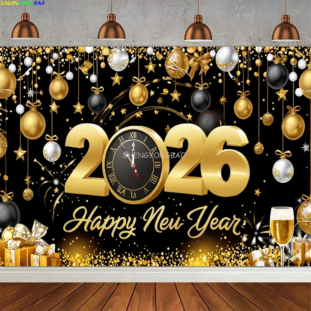 سعيد السنة الجديدة الخلفيات 2026 الملونة النيون توهج الكتابة على الجدران احتفال احتفالي بالون الأسرة حفلة صور خلفية الدعائم CN-05 #3