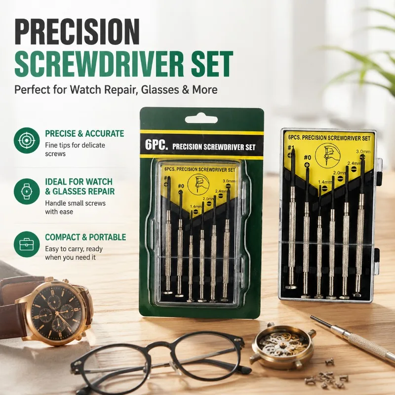 Timepiece Screw‑driver Kit, Mini Watch‑repair Screwdrivers, Compact Eyewear Maintenance Hand‑tools for Wrist‑watch Disassembling