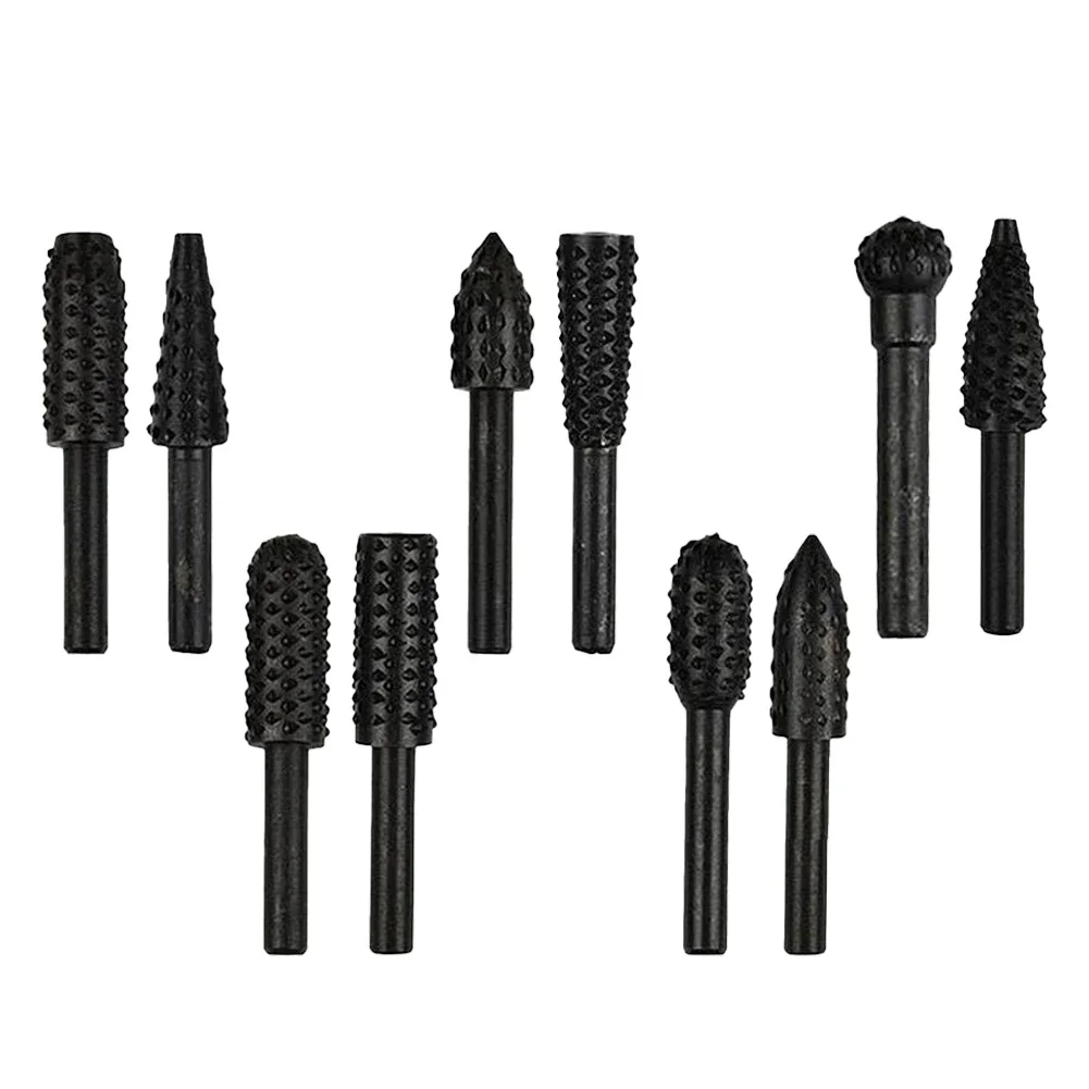 10pcs Electric Woodworking Rotary File Set for Grinding and Polishing with 14 Shank Compatible with Most Drills
