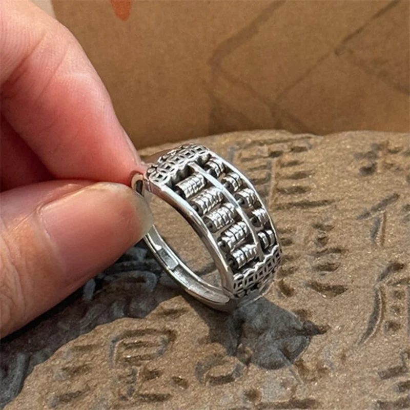 Ethnic Style Relief Activity beads Abacus Ring For Women Jewelry Lucky Coins Ring Female Party Accessories