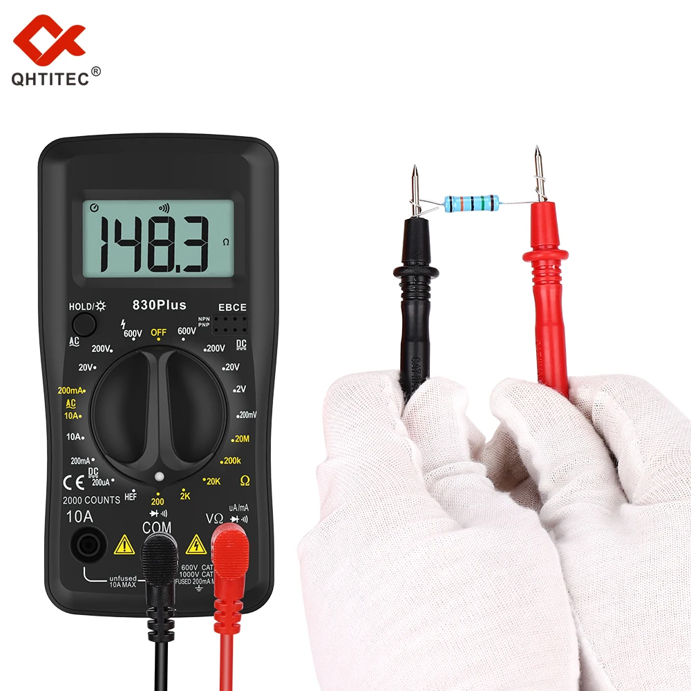 Qhtitec 830Plus Digitale Multimeter Ac Dc Ampèremeter Voltmeter Ohm Spanningstester Handheld Lcd Backlight Draagbare Meter Multimetro