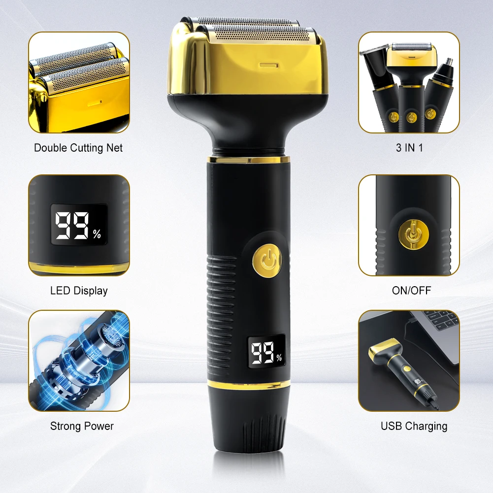 Electric Reciprocating Shaver Triple-Function Hammer Beard Trimmer Retro Copper Hair Clippers Nose Hair Trimmer Razor