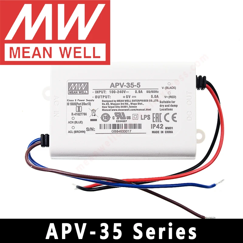Meanwell LED Driver APV-35 Series meanwel 5v/12v/15v/24v/36v LED Transformer IP42 LED Power Supply Constant voltage Adapter