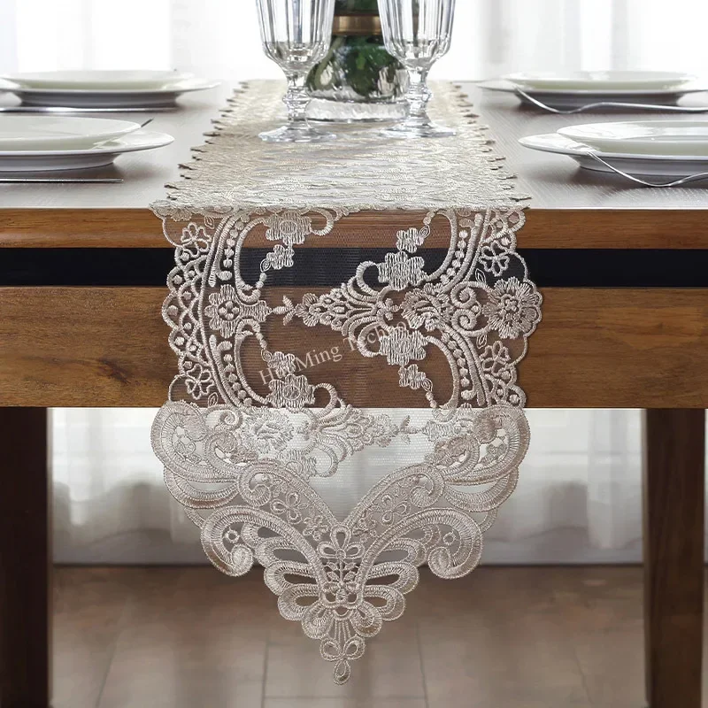 Table Runner For Tablth Cloth White Runners Europe Court Embroidered Yarn Table Flag Hollow Lace Long Corner Wedding Decoration