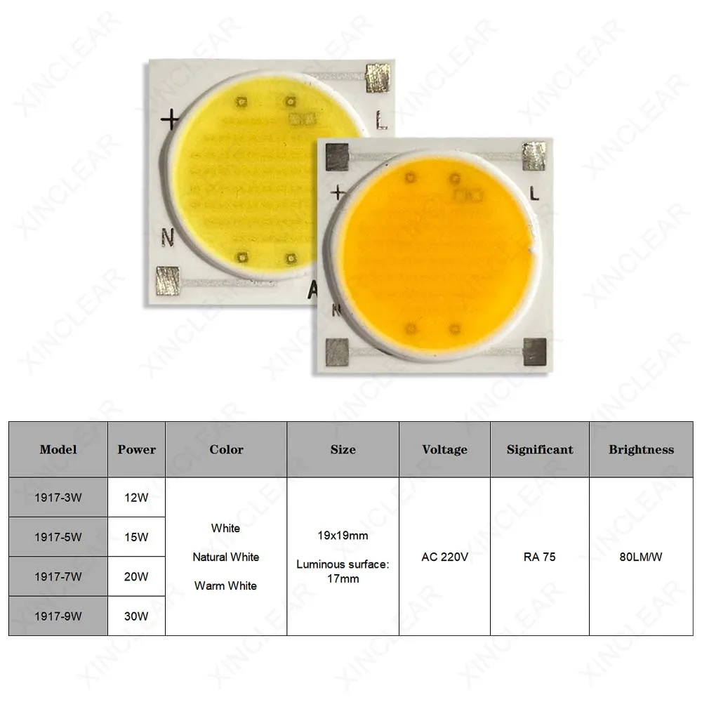 10PCS AC 220V NO Need Driver LED Chips Warm Natural White 3000-6000K 12W 15W 20W 30W 1917 COB Chip For DIY LED Bulb Track Light