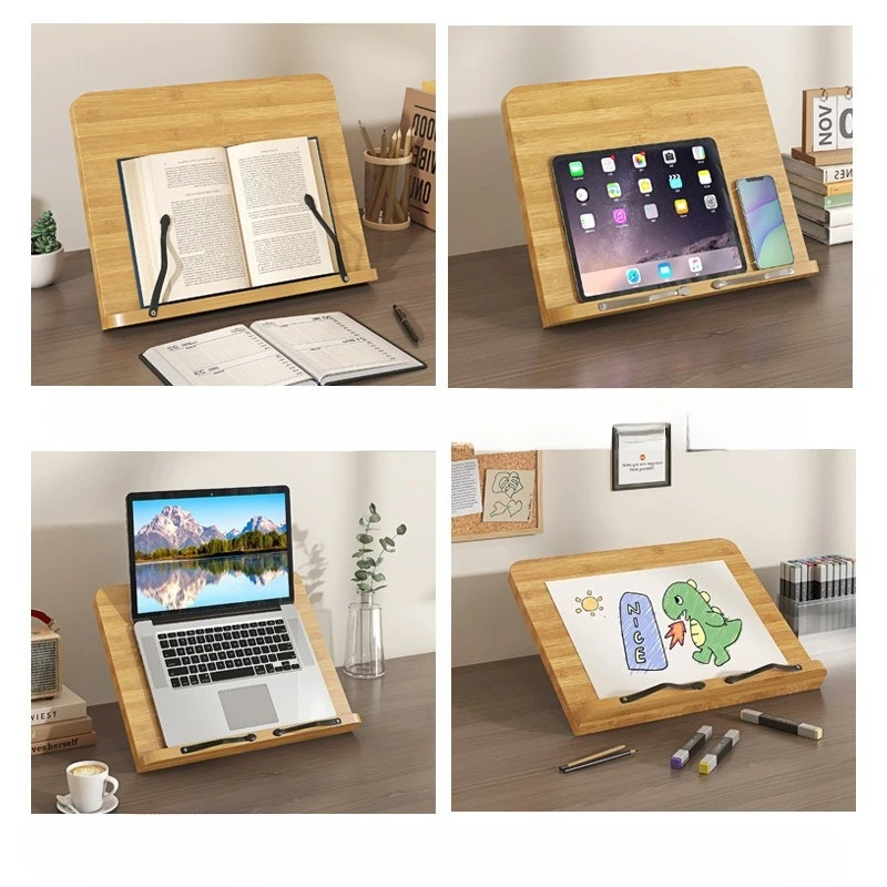 Wooden Reading Book Stand, Multi-Function Laptop Support, 8-Level Adjustable Stand