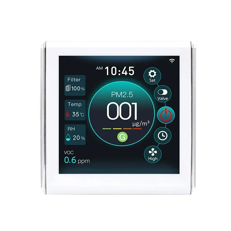Smart 4 inch fresh air ventilation system VOC PM2.5 Temperature Humidity color screen monitor controller