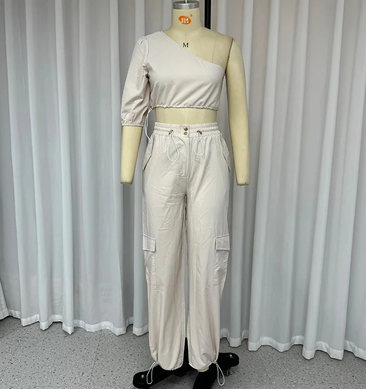 2024 Summer New Casual Two Piece Set Fashion Diagonal Collar Raglan Sleeve Top Casual Style Long Pants Two Piece Set