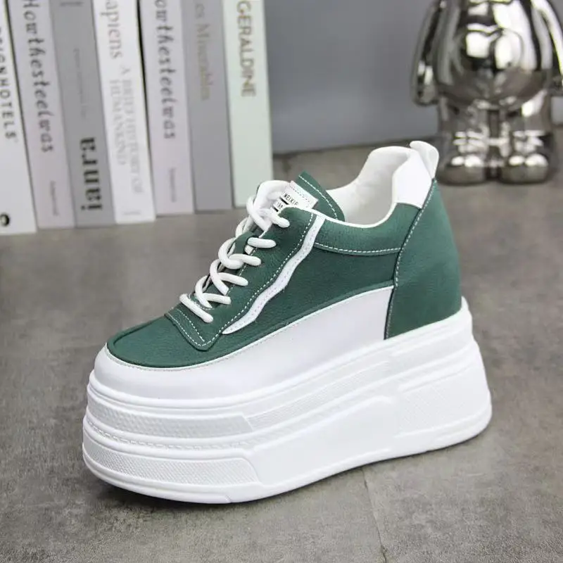 

New 10cm 12cm Fashion Tide Platform Sneakers Women Spring Round Toe Lace-up Comfort Thick Bottom Sport Shoe White Casual shoes