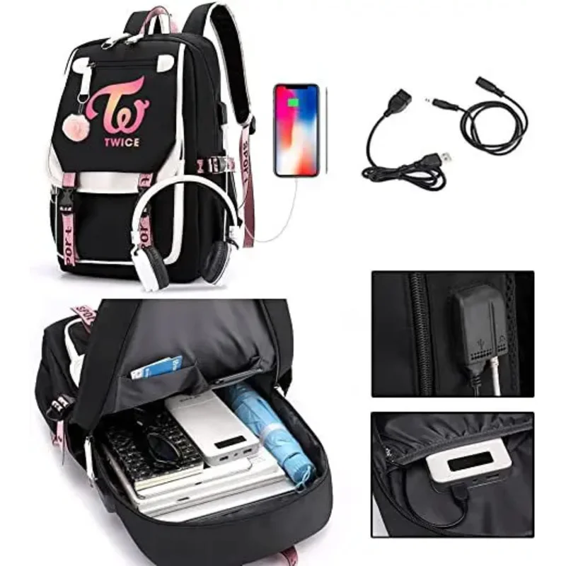 Anime Genshin Impact Hutao Rucksack Nylon Schulbuch Schüler Reisetaschen Laptop lässig USB Port Umhängetasche