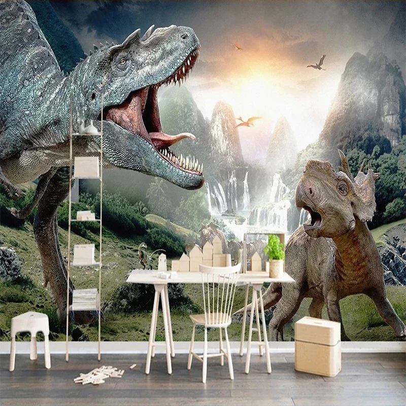 Custom 3D Mural Wallpaper Modern and Beautiful Primitive Scenery Dinosaur Mountain Background Wall Papel De Parede Tapety Fresco