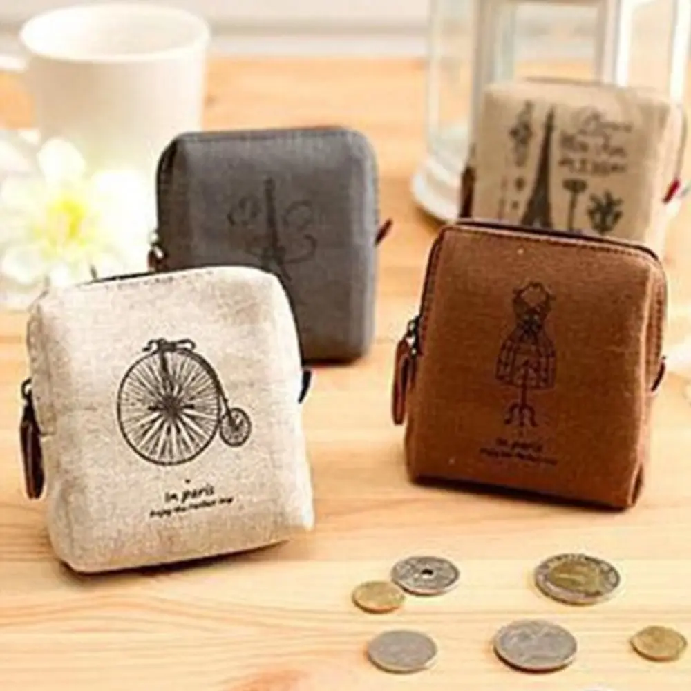 Paris Styles Cloth Retro Coin Purse Zipper Storage Mini Cosmetic Bag Vintage Print Card Holder Wallet Women Ladies