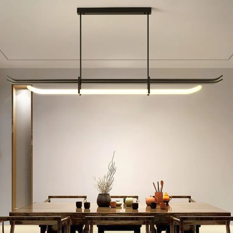 Nordic Minimalist Long Eaves Shape Pendant Lamps Study Room Decor Teahouse  Restaurant Straight Line Chandeliers Fixture Lustre