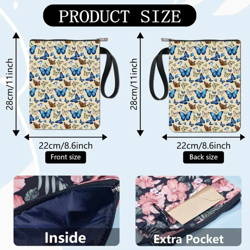 Butterfly Book Sleeve with Zipper for Book Lovers Gifts Hardcover Paperbacks Butterflies Book Pouch Bag Protector