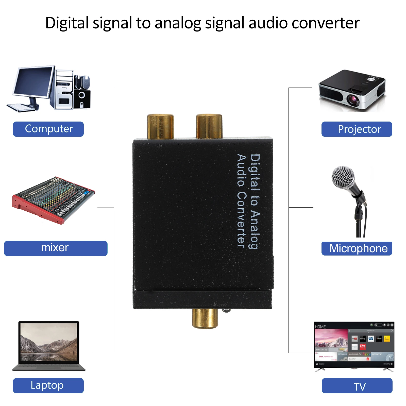 

Digital Signal to Analog Signal Audio Converter Audio Box with USB Power Supply Cable and Optical Fiber Cable Black
