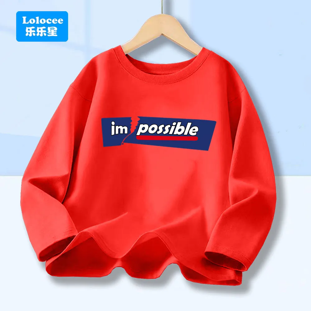 Kinder Langarm T-Shirt „Im Mögliche“ Motivationsdruck T-Shirt Jungen Mädchen Lässiges Baumwolloberteil Kindermode Kleidung ZIMP1