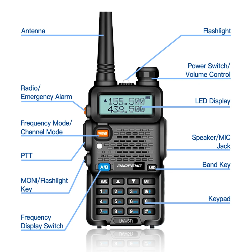 1/2 قطعة Baofeng اسلكية تخاطب UV-5R 5 واط ثنائي النطاق VHF UHF المحمولة الهواة مع راديو FM 2200 مللي أمبير طويلة المدى راديو لحم الخنزير لتسلق