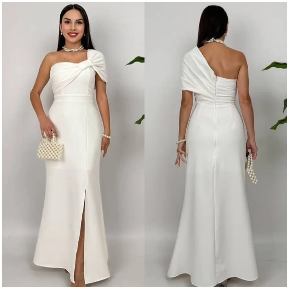 

Индивидуальные модные простые трикотажные плиссированные платья трапециевидной формы на одно плечо, платья миди на заказ, платья для особых случаев, доступны размеры, элегантные