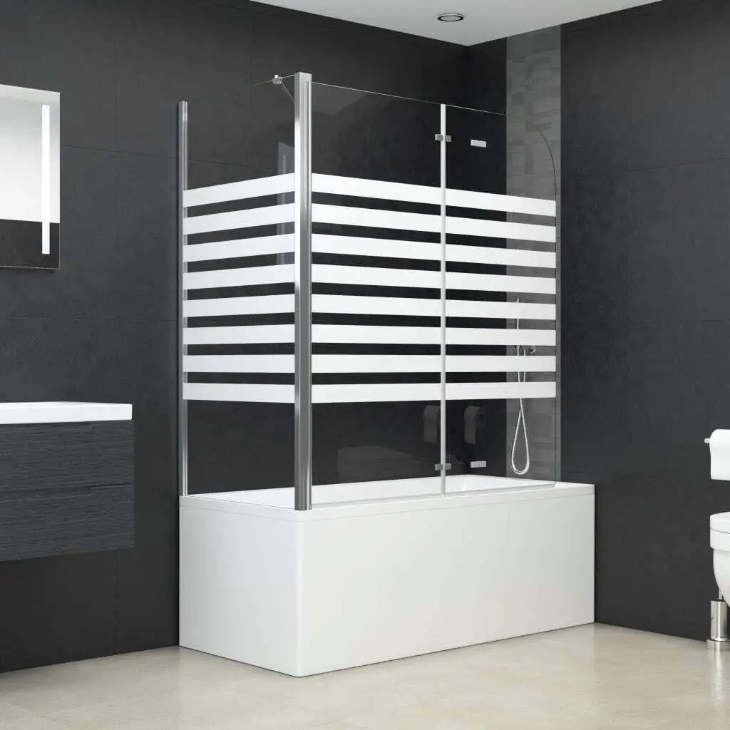 120x68x130 cm Tempered Glass Bath Enclosure with Stripe Design - Elegant Shower Cabin