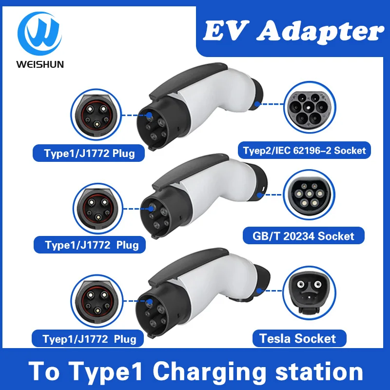 Adaptador tipo 1, tipo 2, GBT a Tesla, modelo y, accesorios, tipo 1 a tipo 2, Conector de vehículo eléctrico para coche, adaptador trifásico 32A