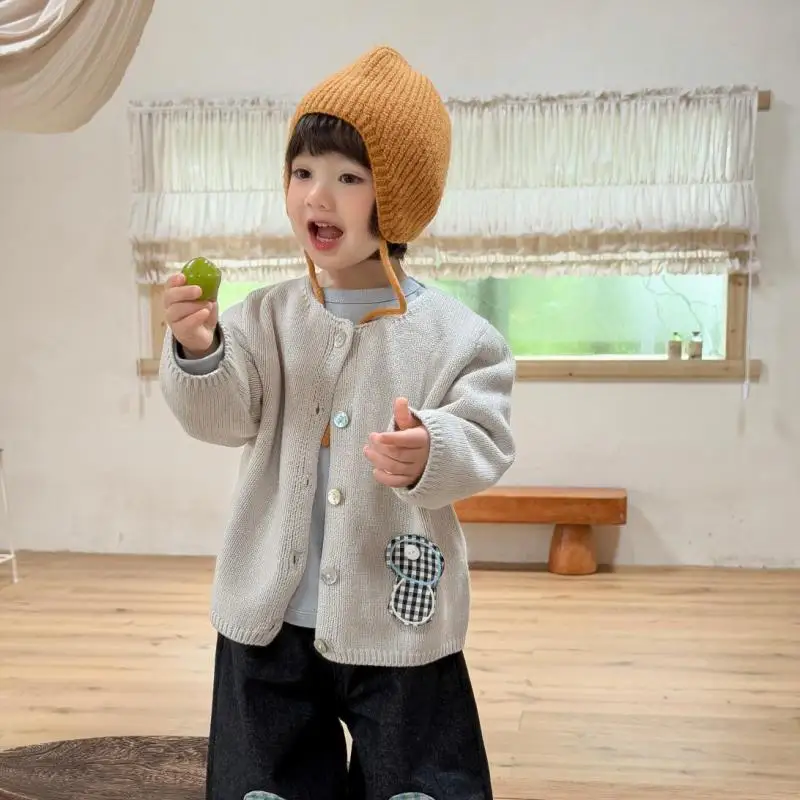2026 Autumn New Baby Long Sleeve Knitted Cardigan Boys Casual Sweater Coat Cotton Infant Toddler Clothes